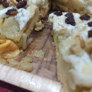 Tortilla de queso gorgonzola, patata y frutos secos